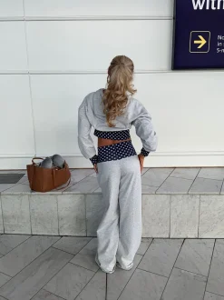 Design By Si May sweatpants med polkaprikker - Grå/navy/hvid