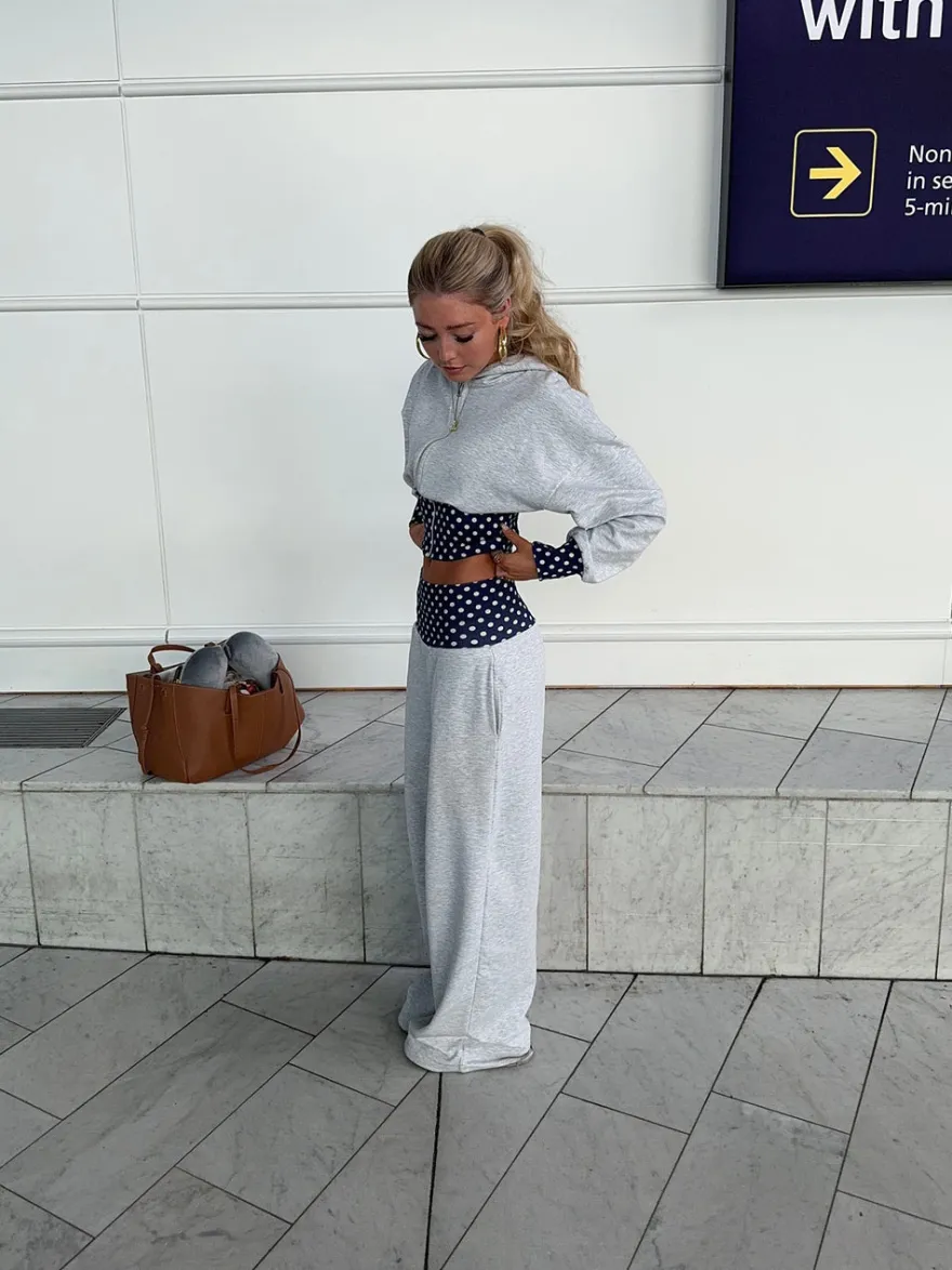 Design By Si May sweatpants med polkaprikker - Grå/navy/hvid
