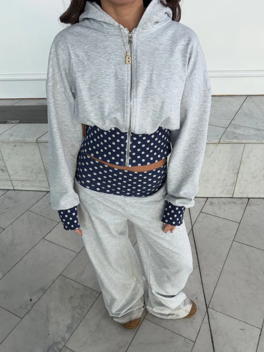 Design By Si May sweatpants med polkaprikker - Grå/navy/hvid