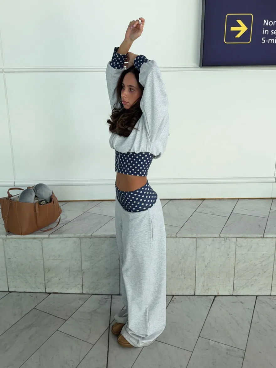 Design By Si May sweatpants med polkaprikker - Grå/navy/hvid