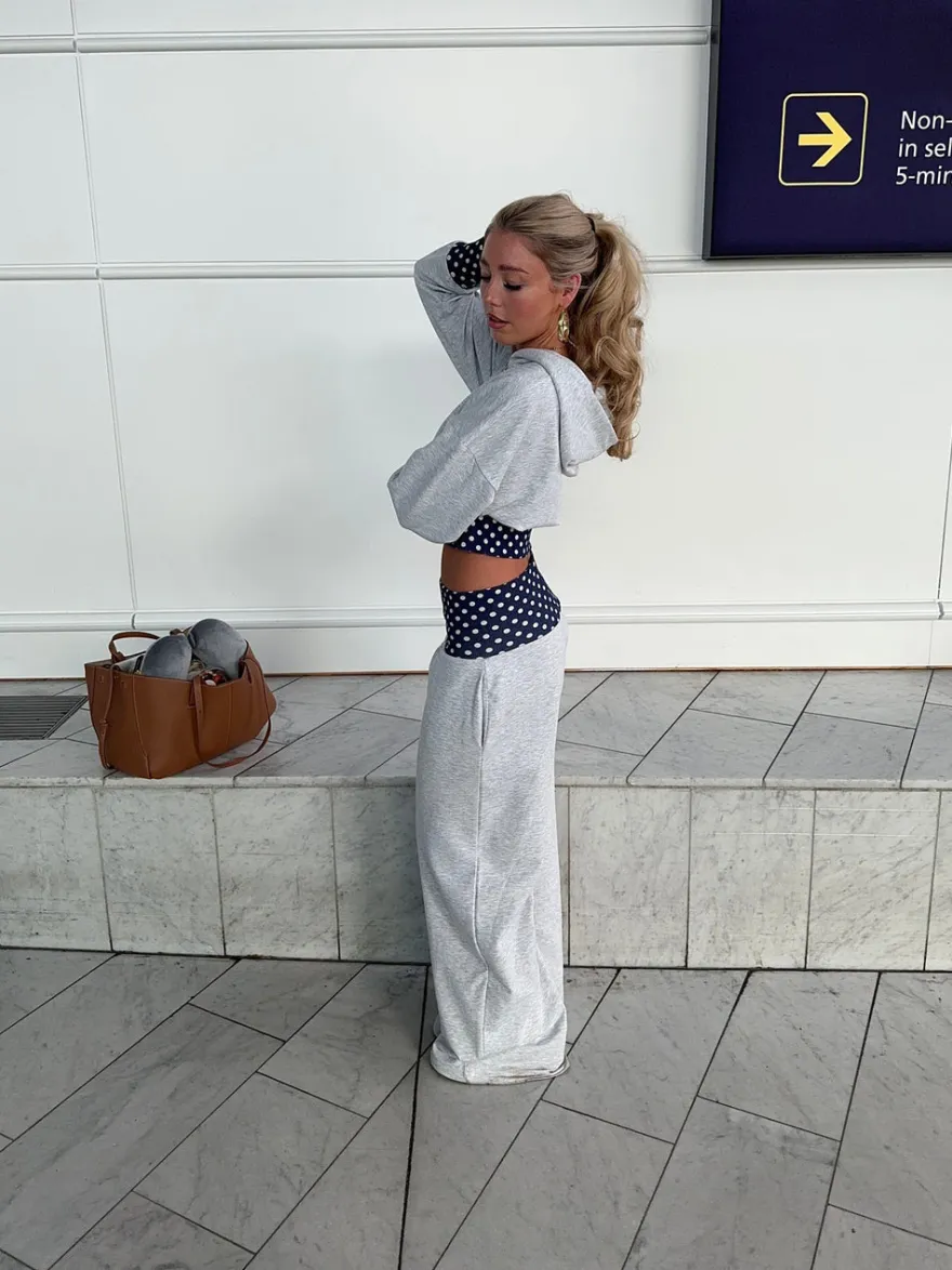Design By Si May sweatpants med polkaprikker - Grå/navy/hvid