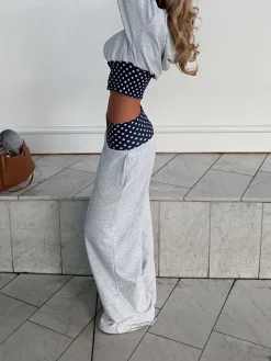 Design By Si May sweatpants med polkaprikker - Grå/navy/hvid