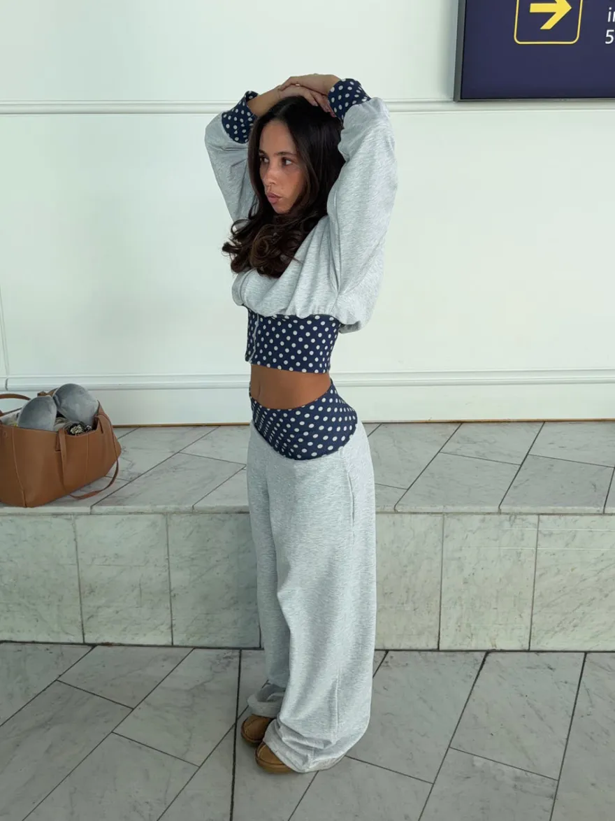Design By Si May sweatpants med polkaprikker - Grå/navy/hvid