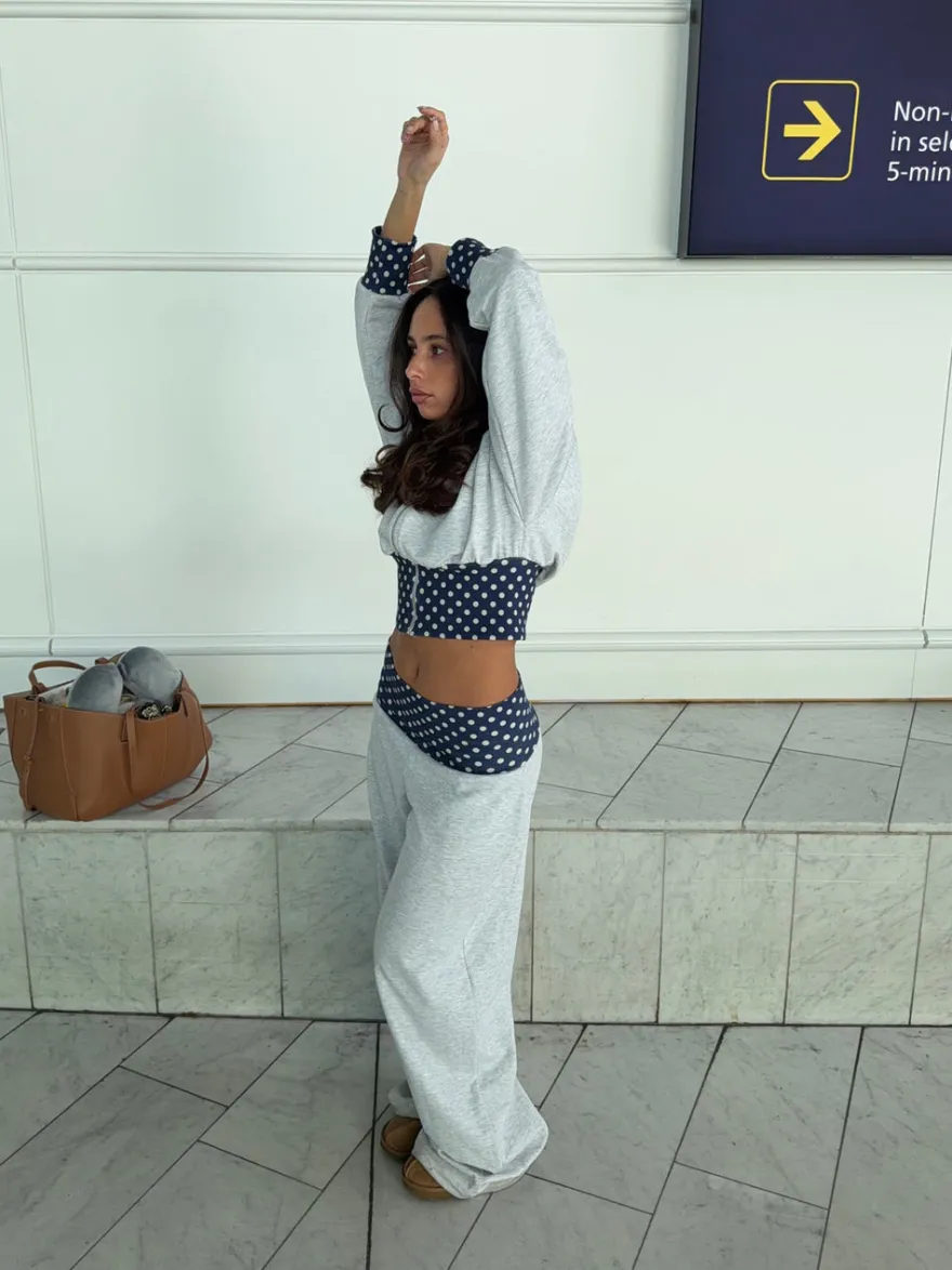 Design By Si May sweatpants med polkaprikker - Grå/navy/hvid