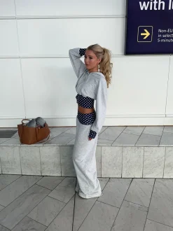 Design By Si May sweatpants med polkaprikker - Grå/navy/hvid