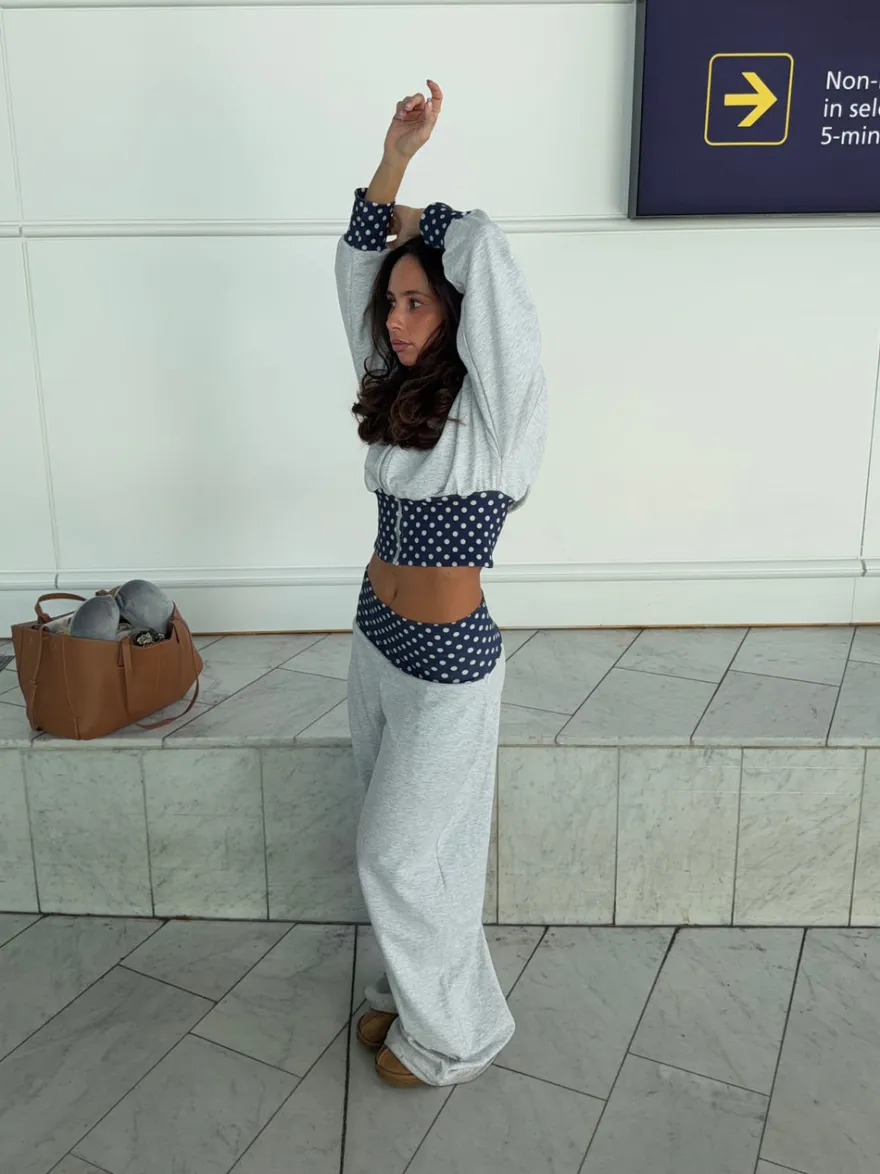 Design By Si May sweatpants med polkaprikker - Grå/navy/hvid