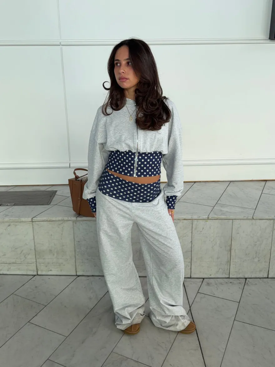 Design By Si May sweatpants med polkaprikker - Grå/navy/hvid