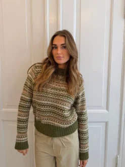 Design By Si Melia striktrøje med striber - Grøn/beige Sale