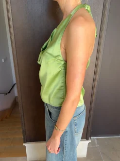 Design By Si Milena halterneck top i satin - Grøn Online