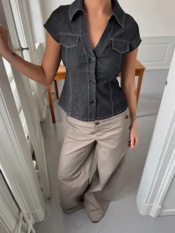 Design By Si Miley figursyet skjorte - Mørk denim