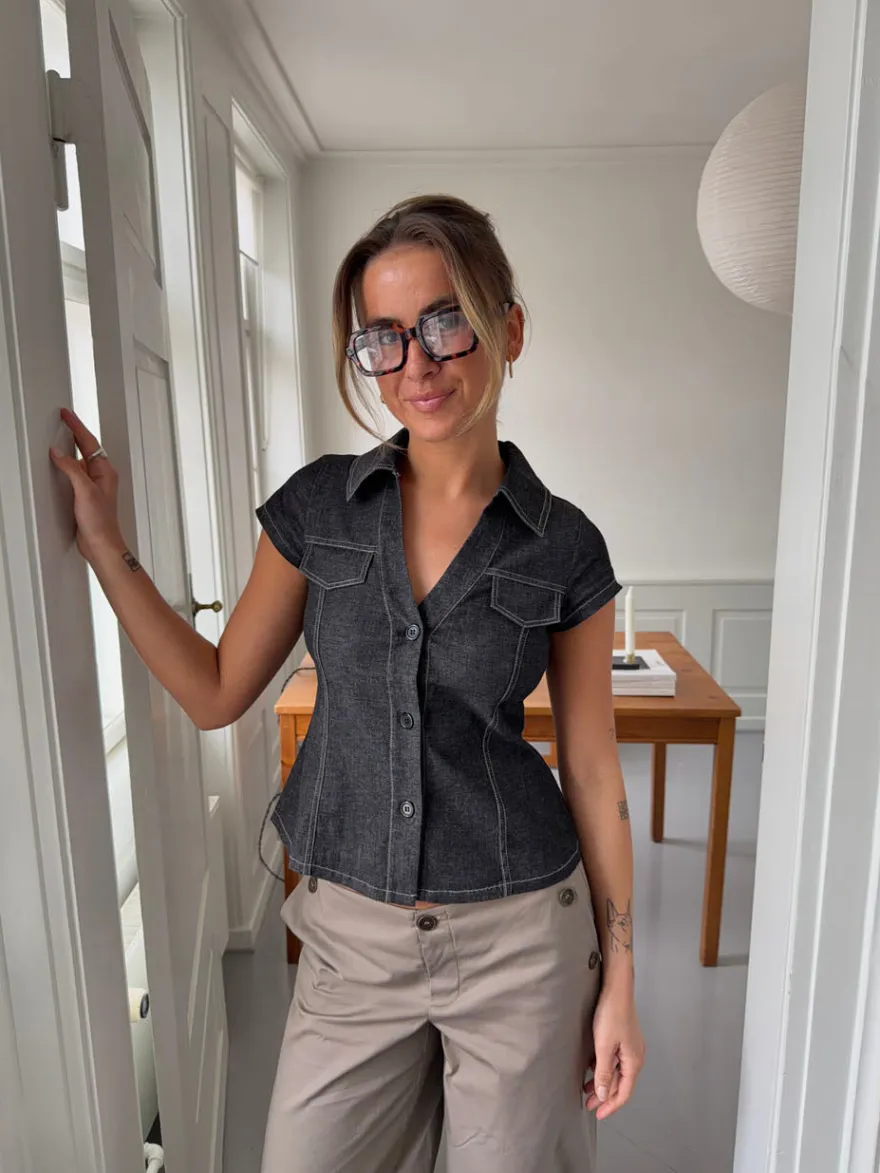 Design By Si Miley figursyet skjorte - Mørk denim