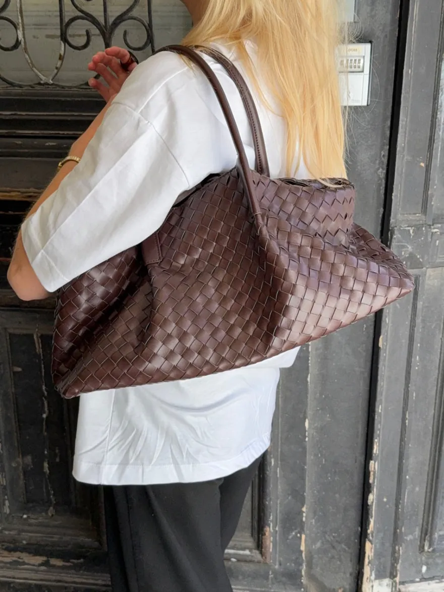 Design By Si Milu skuldertaske i flet - Brun