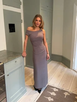 Design By Si Mina one shoulder maxikjole - Taupe New