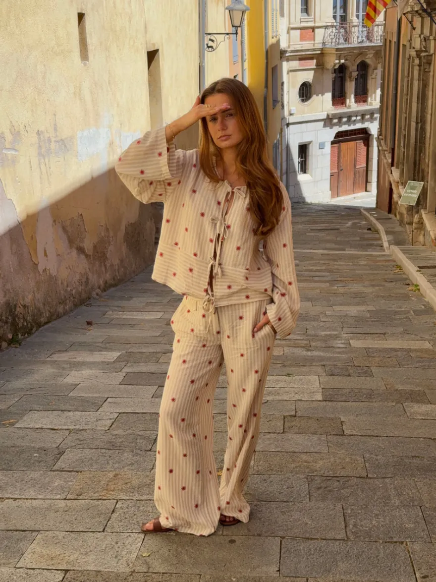 Design By Si Mireille bukser med sol mønster - Beige/rød Clearance
