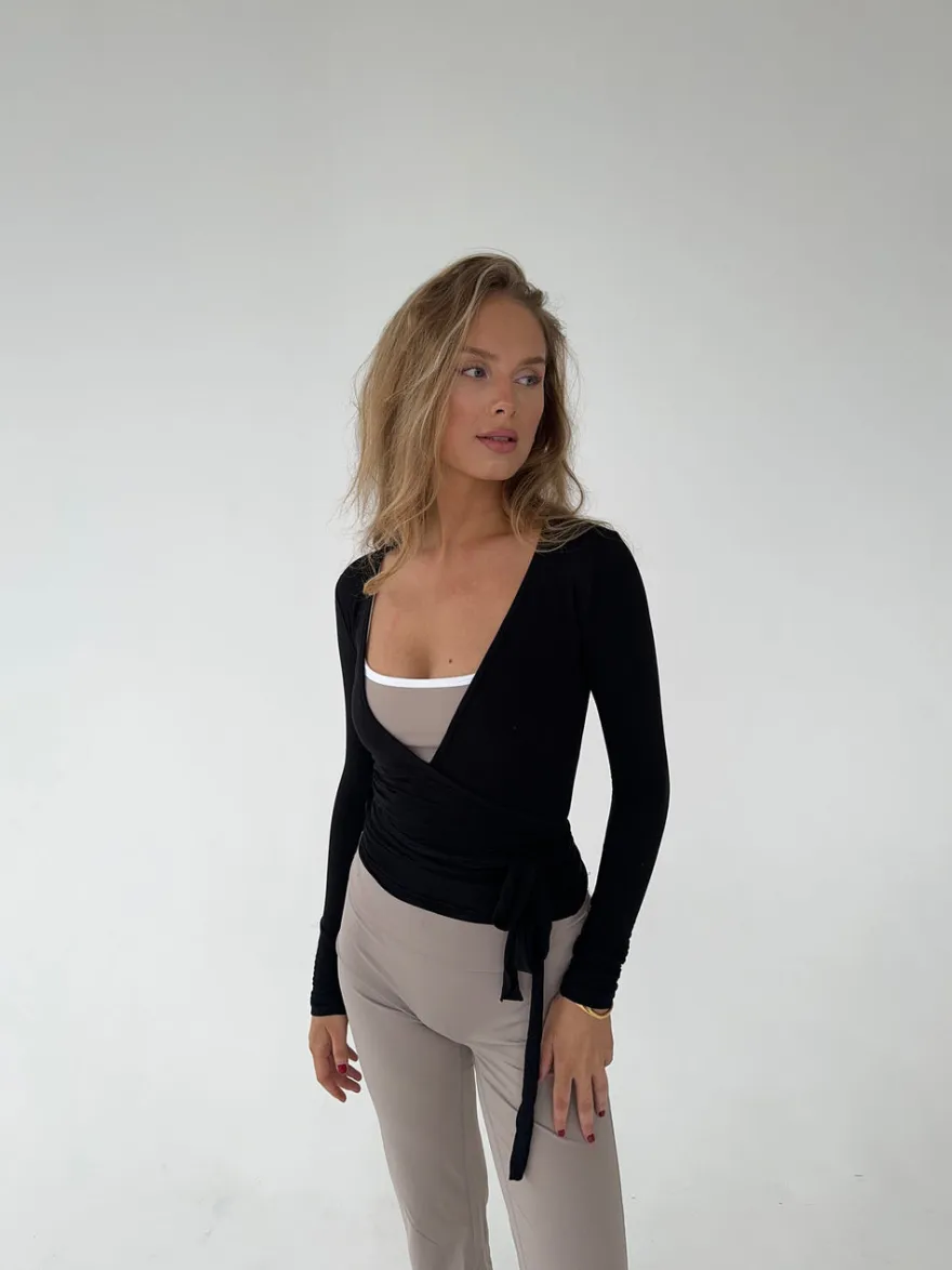 Design By Si Motion wrap bluse - Jet Black Best
