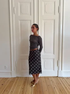 Design By Si Nielsine mesh nederdel med polkaprikker - Brun/hvid