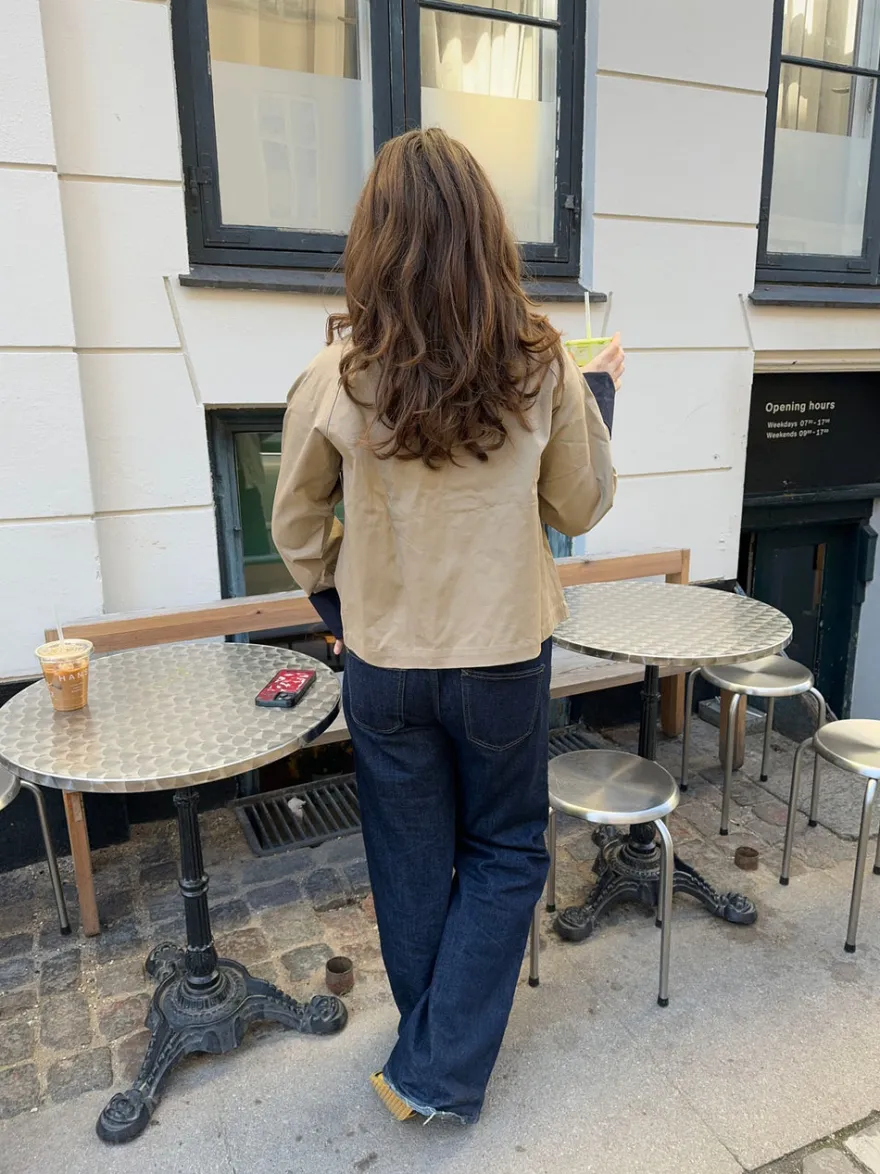 Design By Si Noami kort jakke med krave - Beige/navy Discount