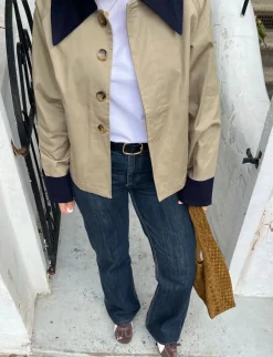 Design By Si Noami kort jakke med krave - Beige/navy Discount