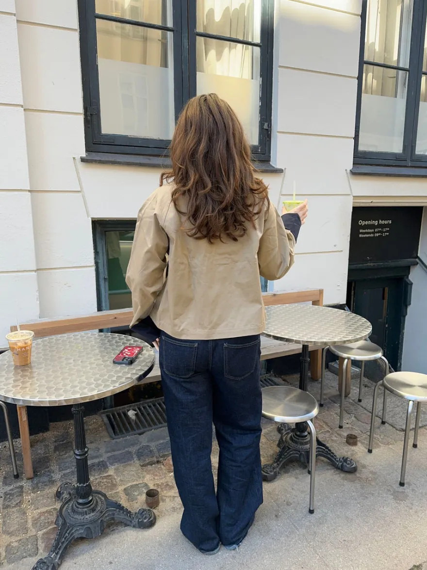 Design By Si Noami kort jakke med krave - Beige/navy Discount