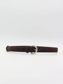 Design By Si Noble bælte i imiteret ruskind - Mørkebrun/sølv Online