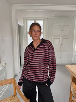 Design By Si Nova polo med striber - Rød/hvid/sort Sale