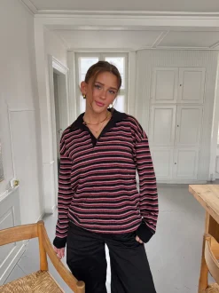 Design By Si Nova polo med striber - Rød/hvid/sort Sale