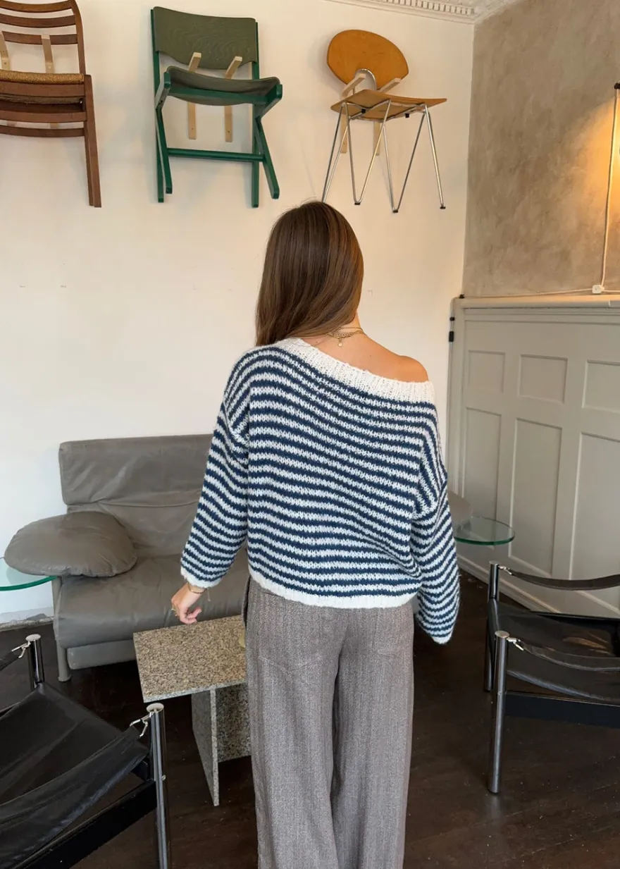 Design By Si Odetta striktrøje med striber - Hvid/navy Discount