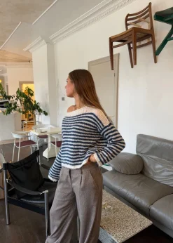Design By Si Odetta striktrøje med striber - Hvid/navy Discount