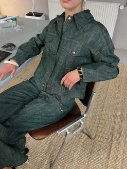 Design By Si Olivina denimjakke - Blågrøn Discount