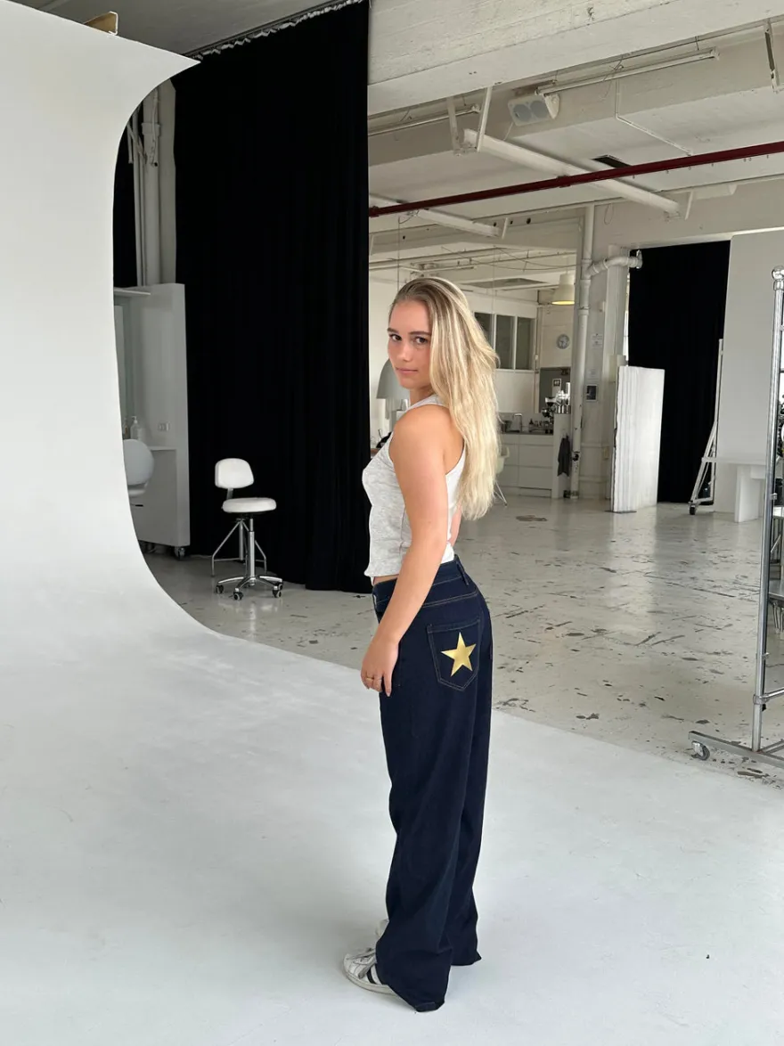 Design By Si Oversized stjerne jeans - Guld stjerner Clearance