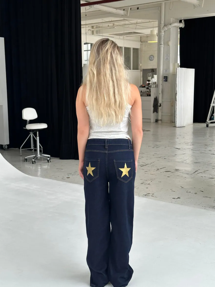 Design By Si Oversized stjerne jeans - Guld stjerner Clearance