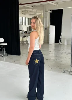 Design By Si Oversized stjerne jeans - Guld stjerner Clearance