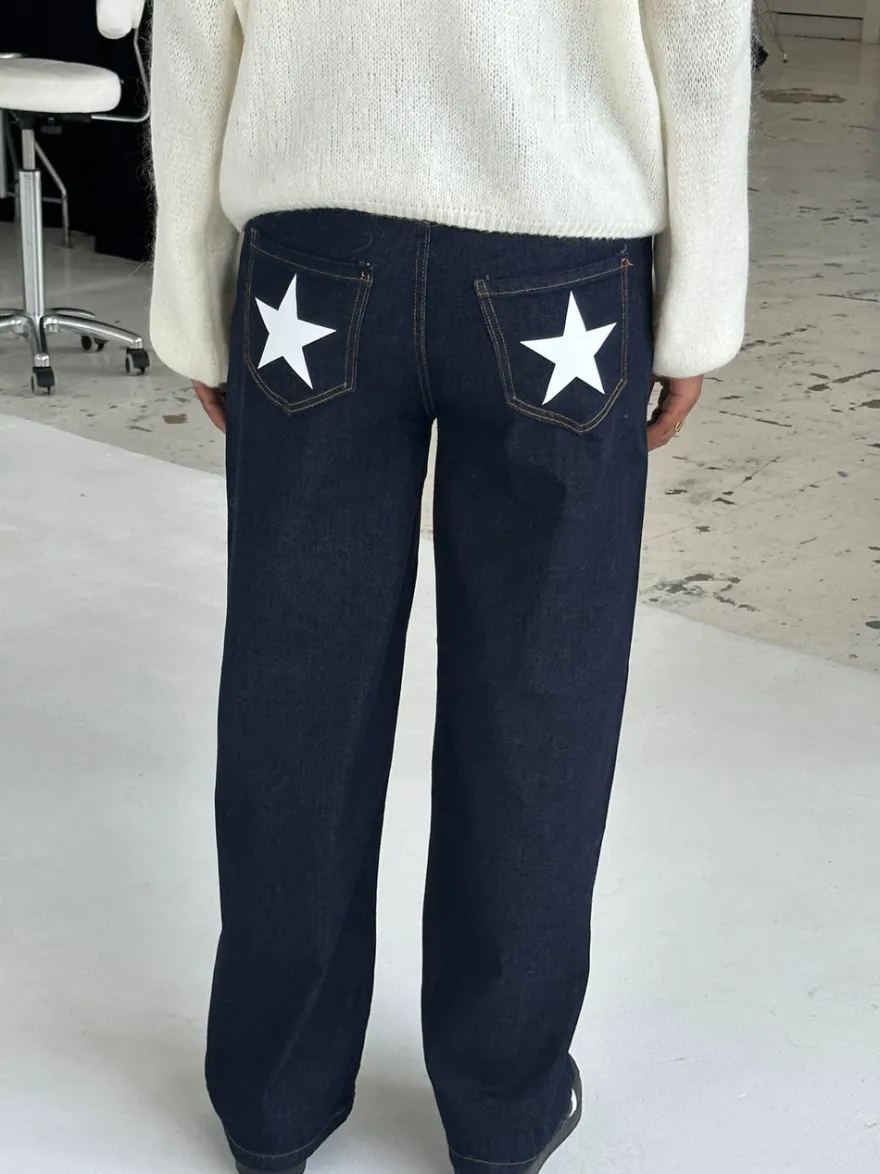 Design By Si Oversized stjerne jeans - Hvide stjerner Sale
