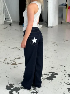 Design By Si Oversized stjerne jeans - Hvide stjerner Sale