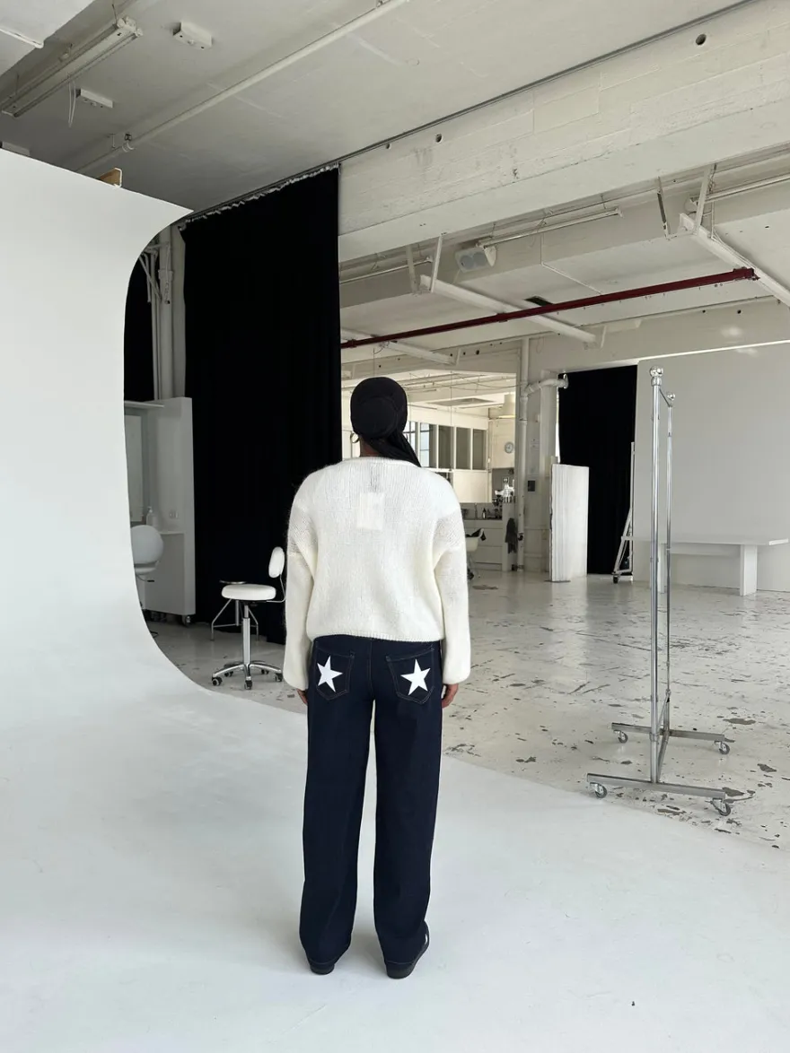 Design By Si Oversized stjerne jeans - Hvide stjerner Sale
