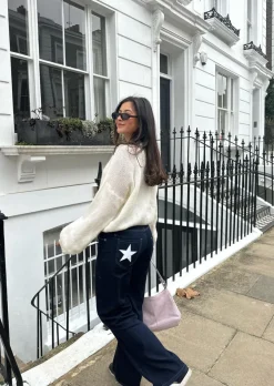 Design By Si Oversized stjerne jeans - Hvide stjerner Sale