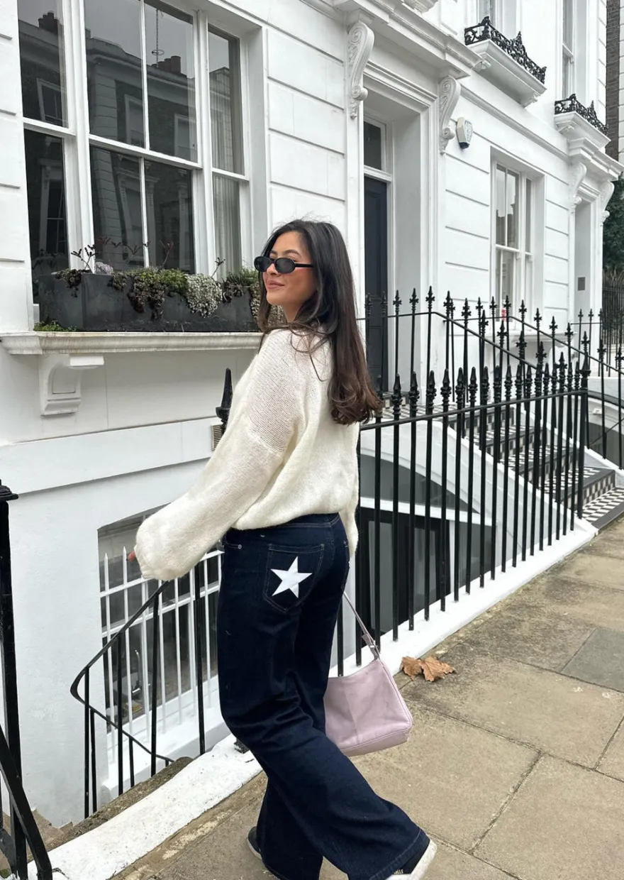 Design By Si Oversized stjerne jeans - Hvide stjerner Sale