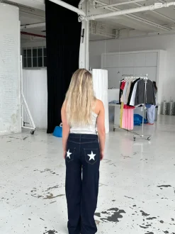 Design By Si Oversized stjerne jeans - Hvide stjerner Sale