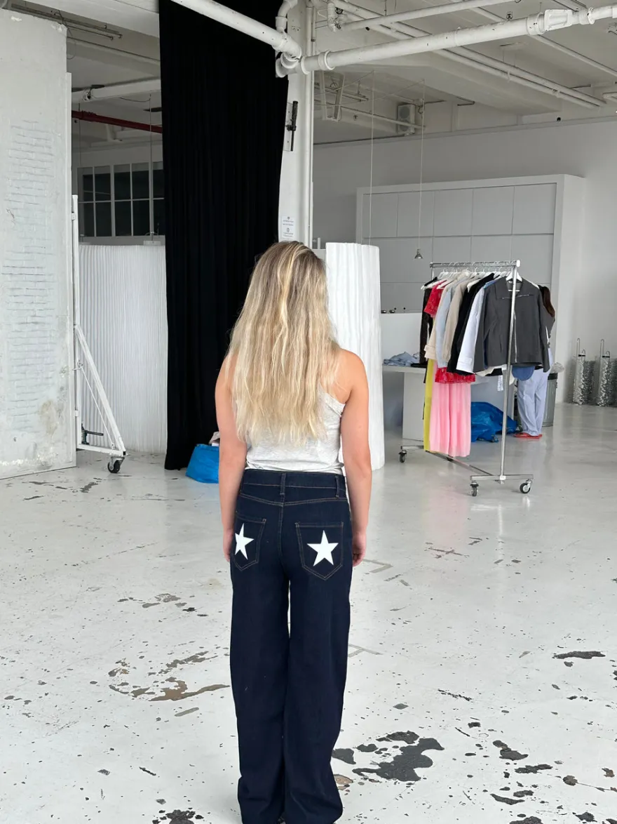 Design By Si Oversized stjerne jeans - Hvide stjerner Sale