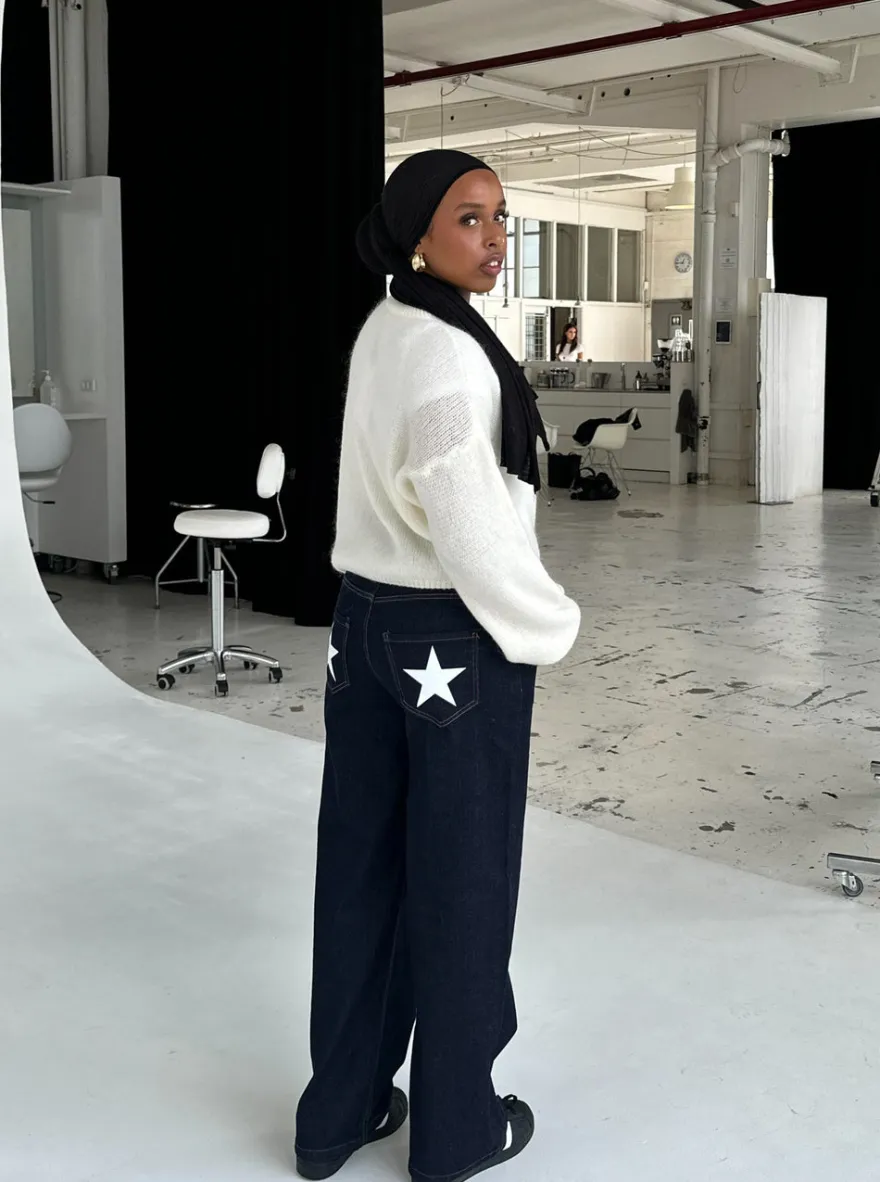 Design By Si Oversized stjerne jeans - Hvide stjerner Sale