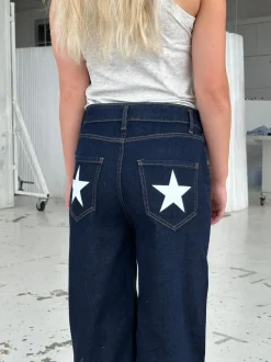 Design By Si Oversized stjerne jeans - Hvide stjerner Sale