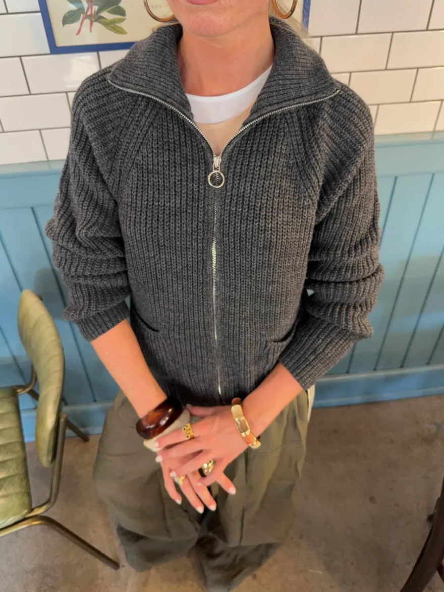 Design By Si Pluto cardigan med lynlås - Grå