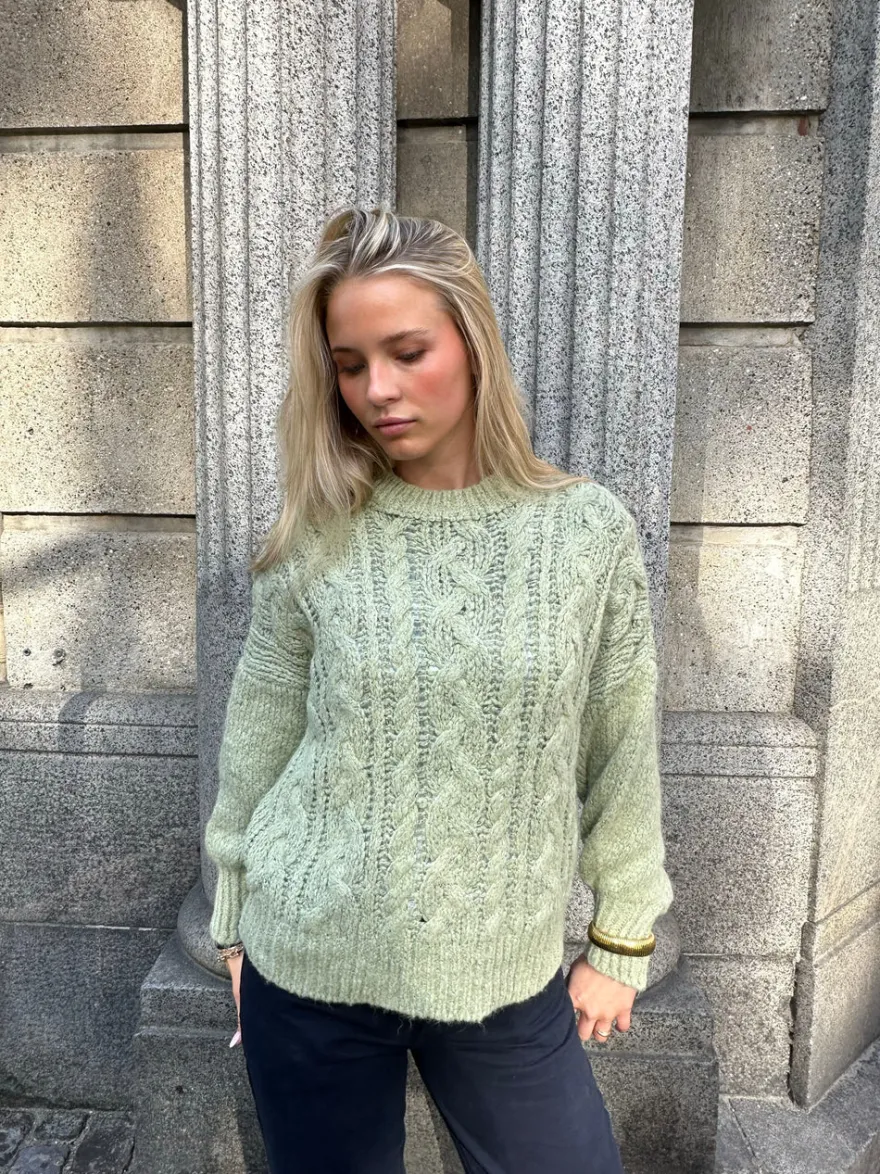 Design By Si Raffaella kabelstrik med ballonærmer - Sage grøn Online