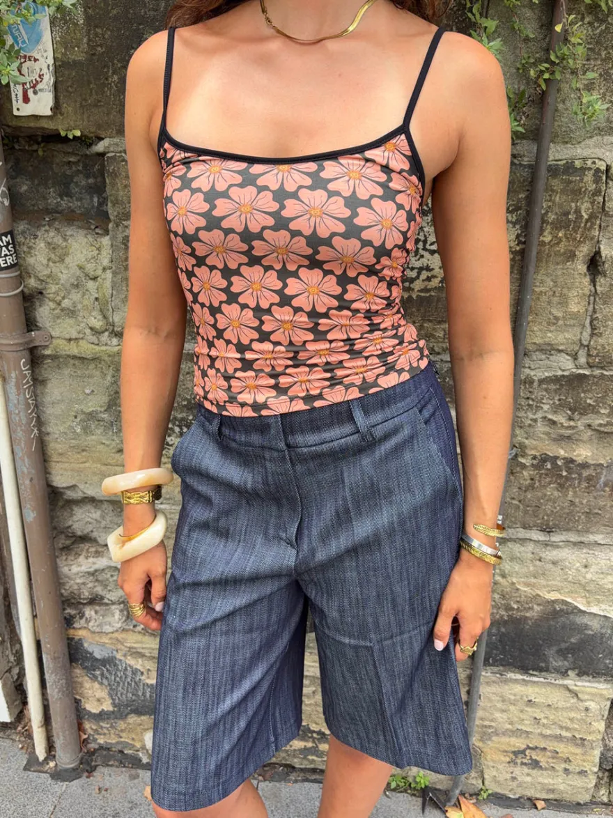 Design By Si Rania top med blomster - Sort/orange Hot