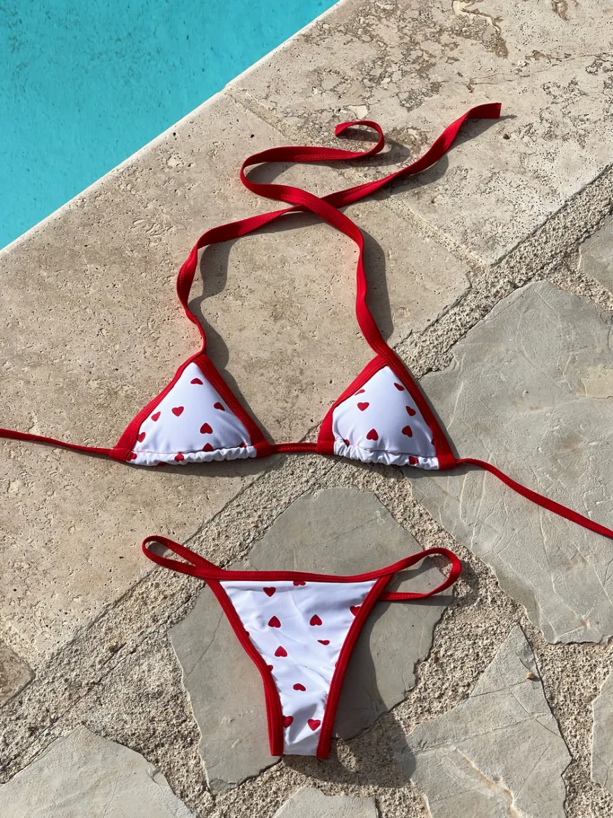 Design By Si Rosella bikini med hjerter - Hvid/rød Discount