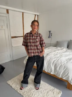 Design By Si Ryder ternet skjorte med korteærmer - Rød/brun/hvid Hot