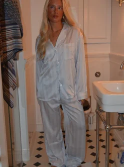 Design By Si Sabine satin pyjamasbukser - Lyseblå Best