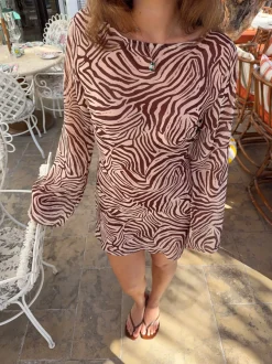 Design By Si Safaria kjole med zebraprint - Off white/brun Outlet