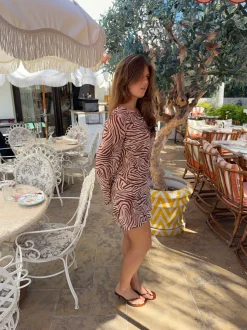 Design By Si Safaria kjole med zebraprint - Off white/brun Outlet