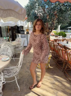 Design By Si Safaria kjole med zebraprint - Off white/brun Outlet